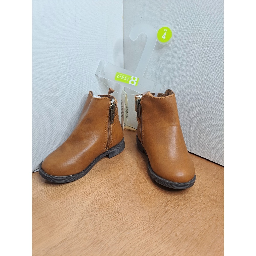 Crazy8 Faux Brown Leather Girls Fashion Boots Side Zipper Size 4 Brand New